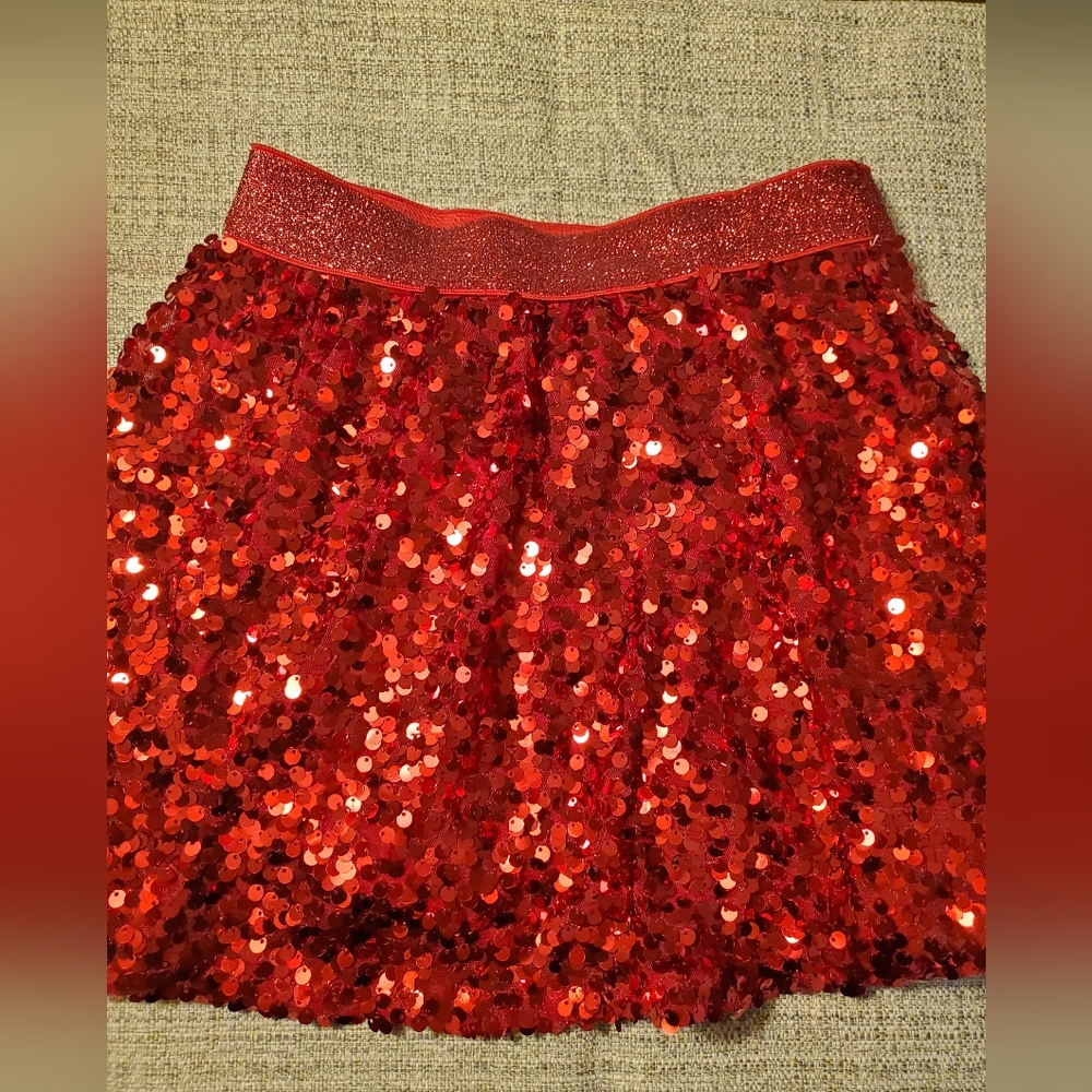 Girls red sequin skirt